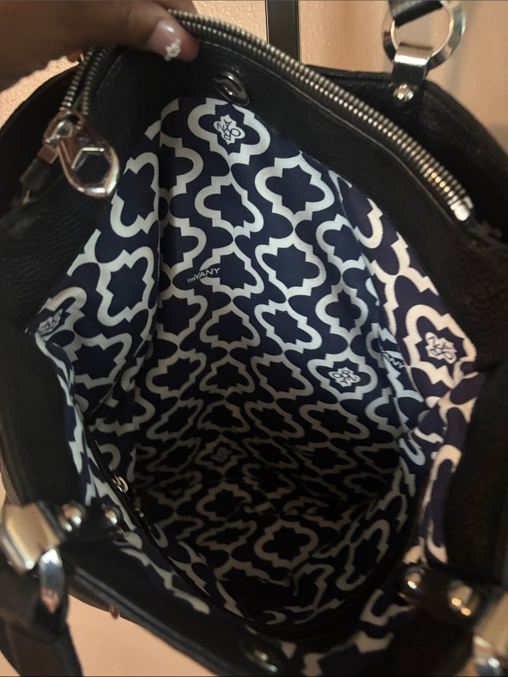 orYANY Black Quilted Leather Chevron Tote with Silver Hardware - Picture 9 of 9